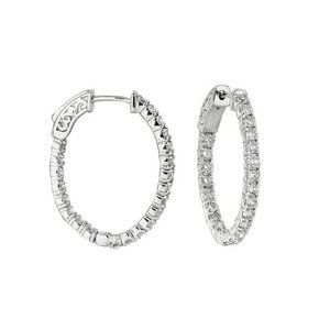 1.00 Carat Natural Diamond Oval Hoop Earrings 14K